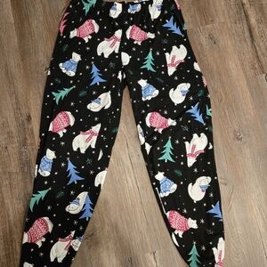 Cozy Polar Bear Print Pajama Pants - Black